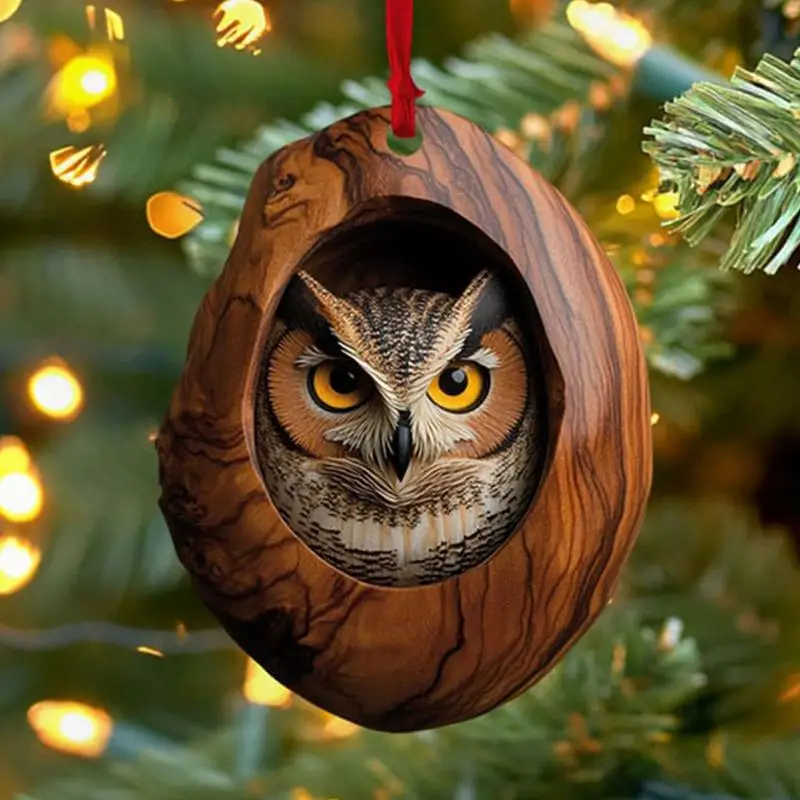 Dieren Kerst Ornamenten 2D Leuke Kerst Acryl Hanger Dier Wasbeer Uil Eekhoorn Egel Konijntje Vogel Wildlife Ornamenten