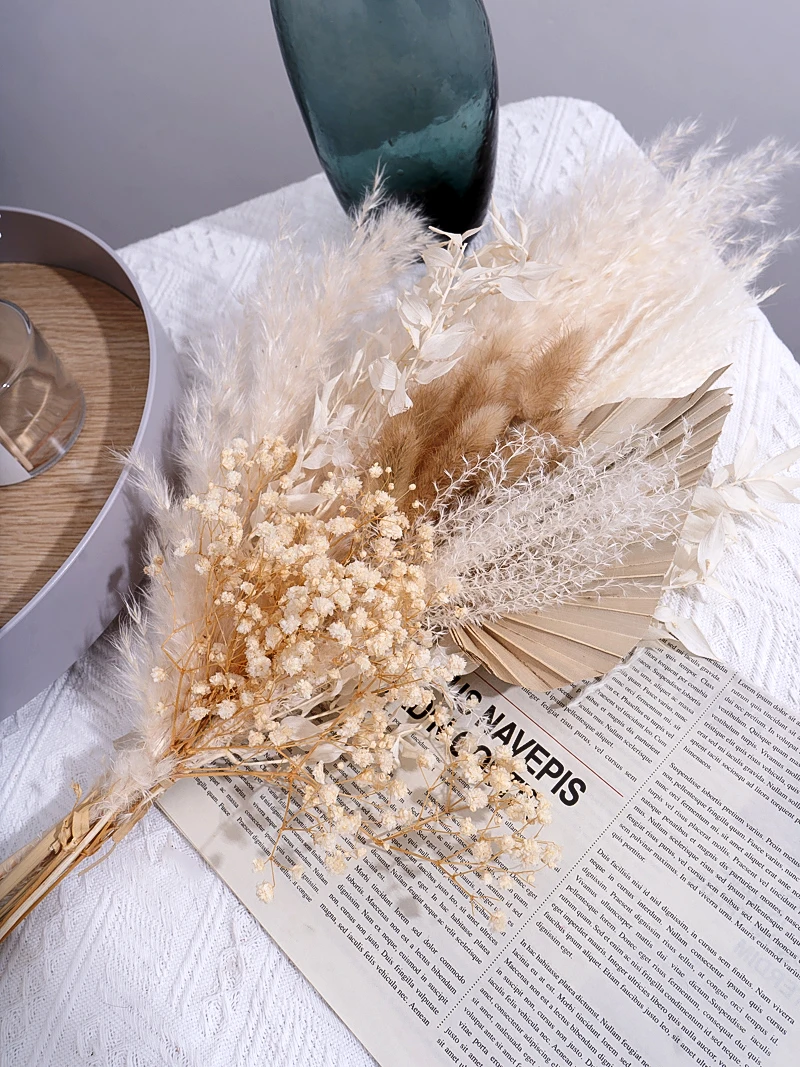 Dried Pampas Grass Babys Breath Bouquets,Home Decoration Rabbit Tail Dried Flower Living Room Decor Wedding Flower Arrangements