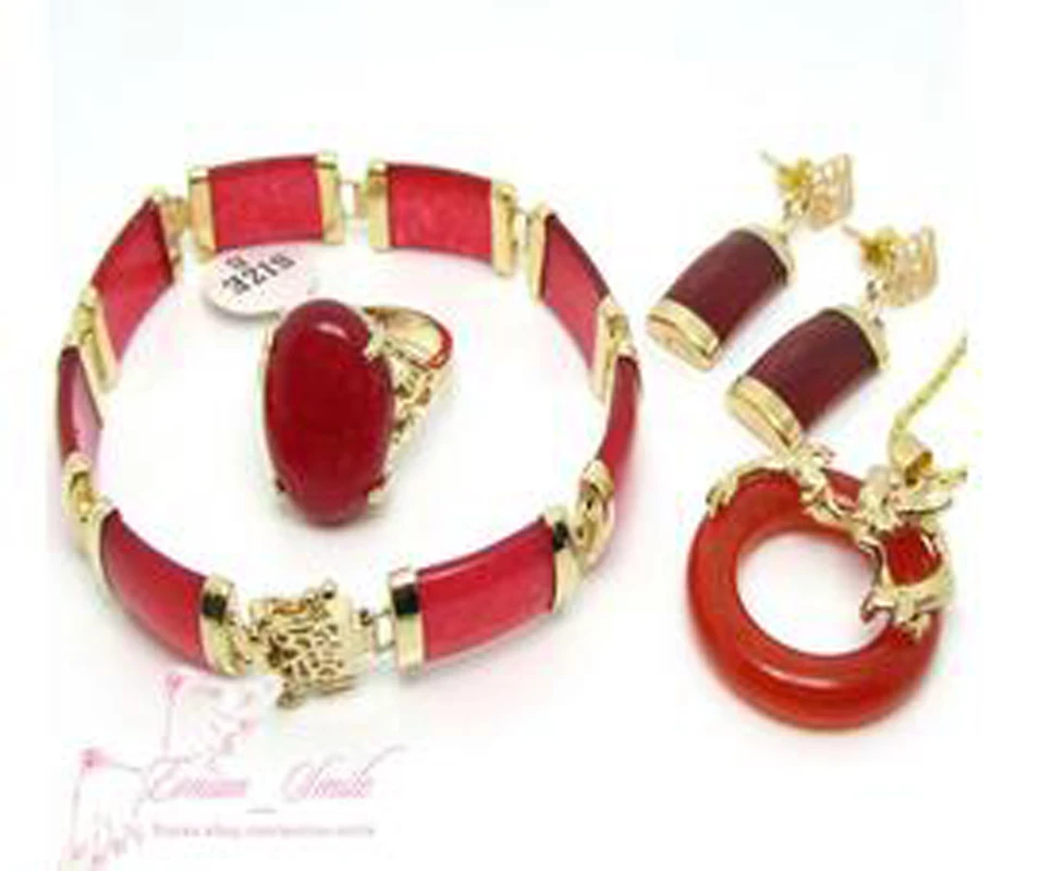 

New Women's Nice Red pendant earrings bracelet Ring Chinese Lucky Set