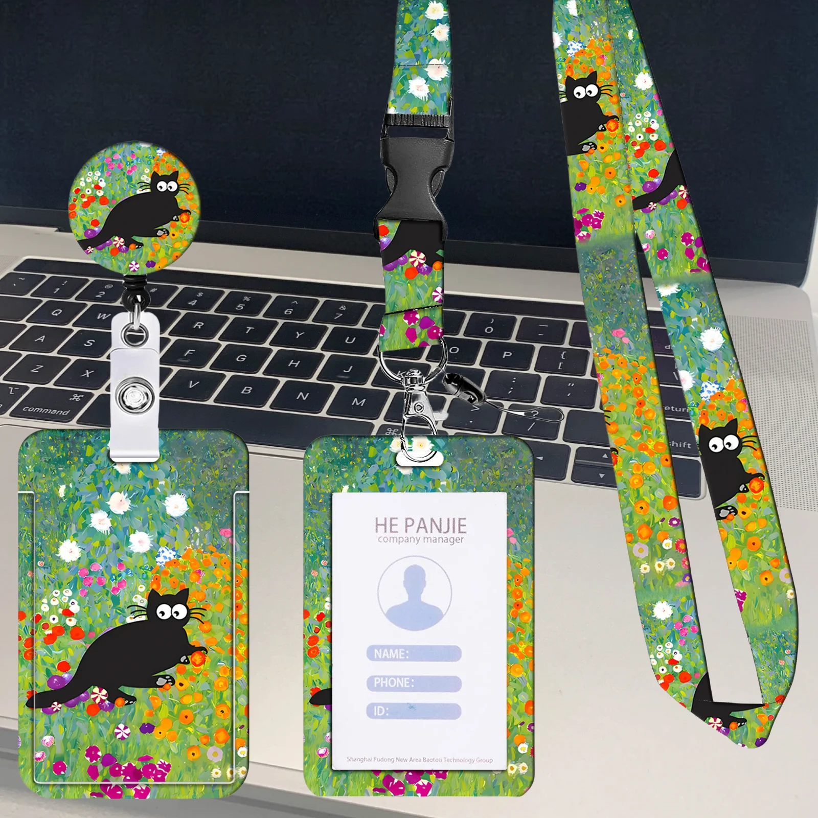 Retractable Easy-Pull Badge Holder Clip Id Card Cover Set Cute Oil Painting Printed Card Cover for Teacher Nurse Doctor Office