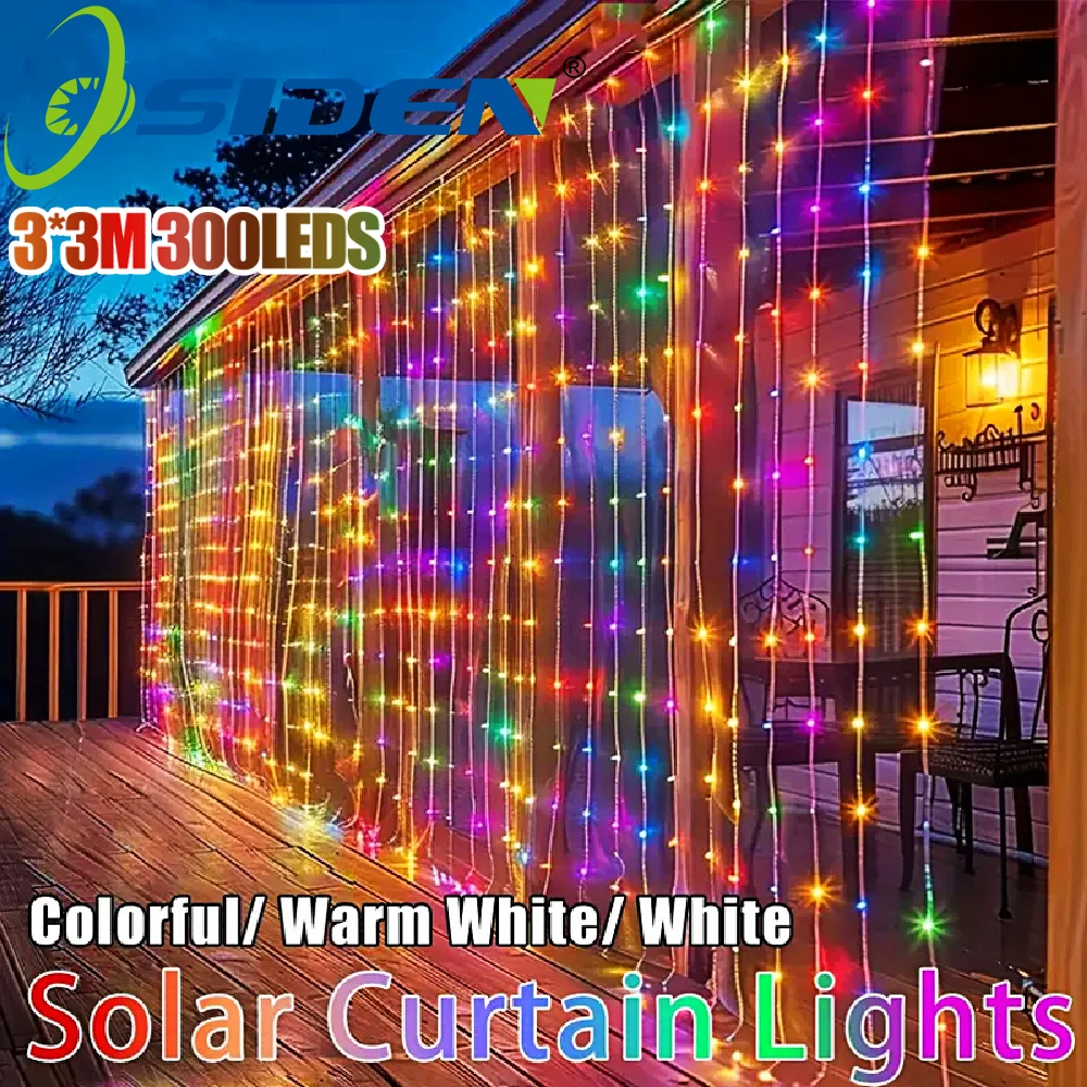 Solar Curtain Light 8 Modes Fairy Light String For Garden Gazebo Party Festival Wedding Halloween Chrismas Decorations Light