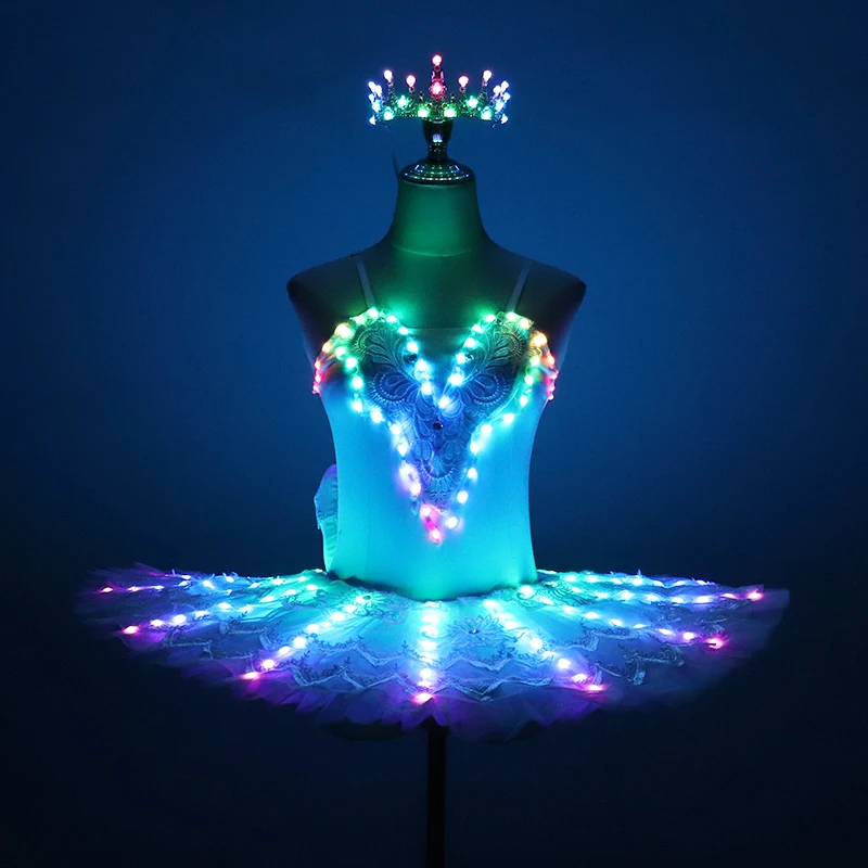 Full Color Pixel LED Ballet Skirt Light Up Luminous Dresses White LED Costume Ballet Tutu For Singer Dancer Stage Wedding Party