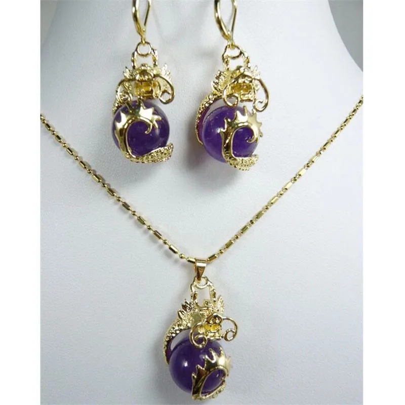 Vintage Natural Stone Pendant Necklace Earrings Jewelry Set Copper Alloy Chain Collar Women Fashion Wedding Party Jewellery Gift