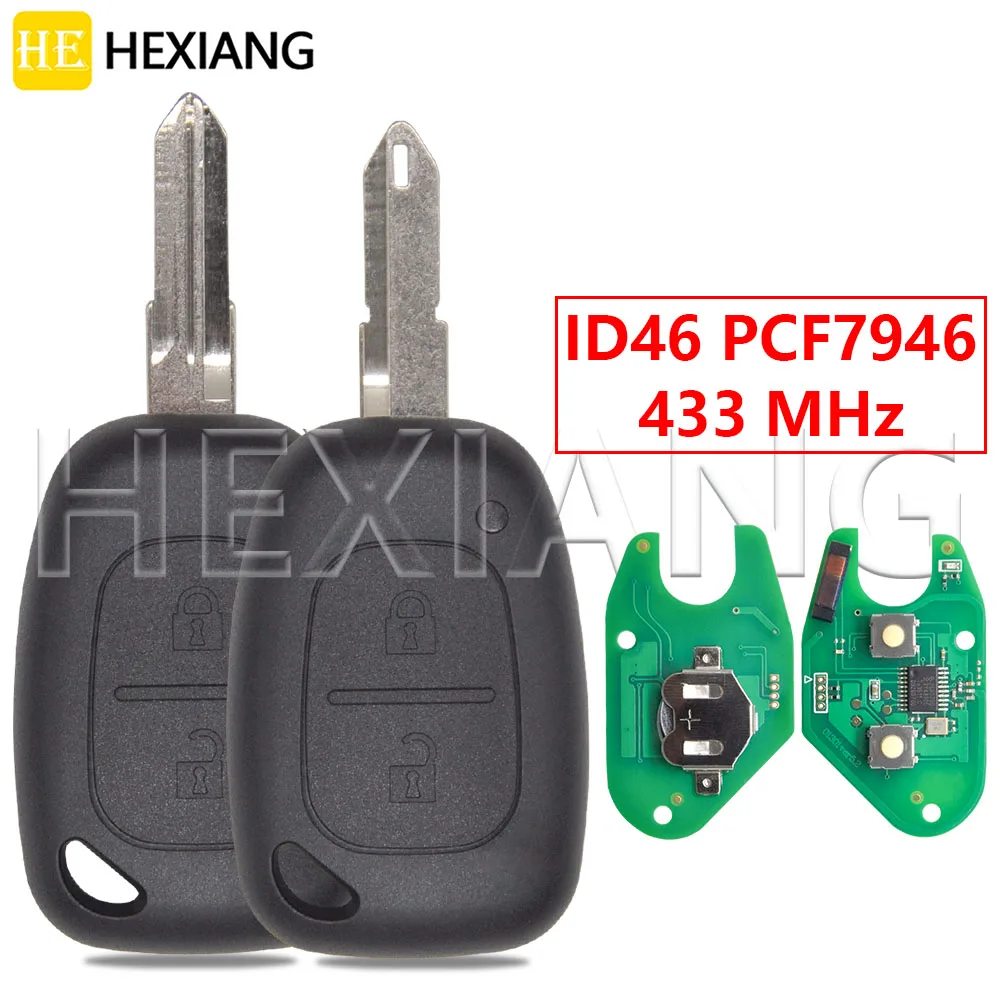 He ID46 PCF7946 433MHz 2 Button NE73/VAC102 Blade Car Remote Key For Renault Master Kangoo Traffic Vivaro Movano