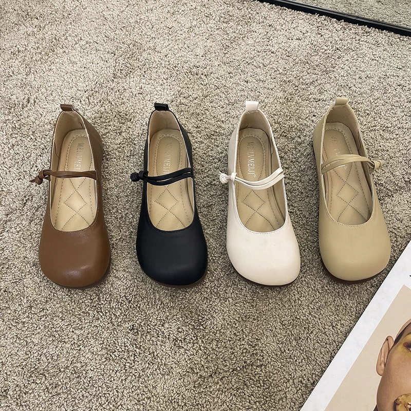 French style Women Vintage Flats Button Square Toe Mary Janes Casual Shoes Leopard Comfort Loafers Shoes 2024 Ballerina Flats