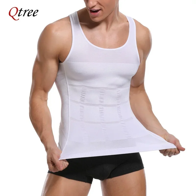 Qtree Men Slimming Compression Body Shaper Vest Waist Trainer Tummy Control Corset Abdomen Belly Trimmer Body Shaper Tank Tops