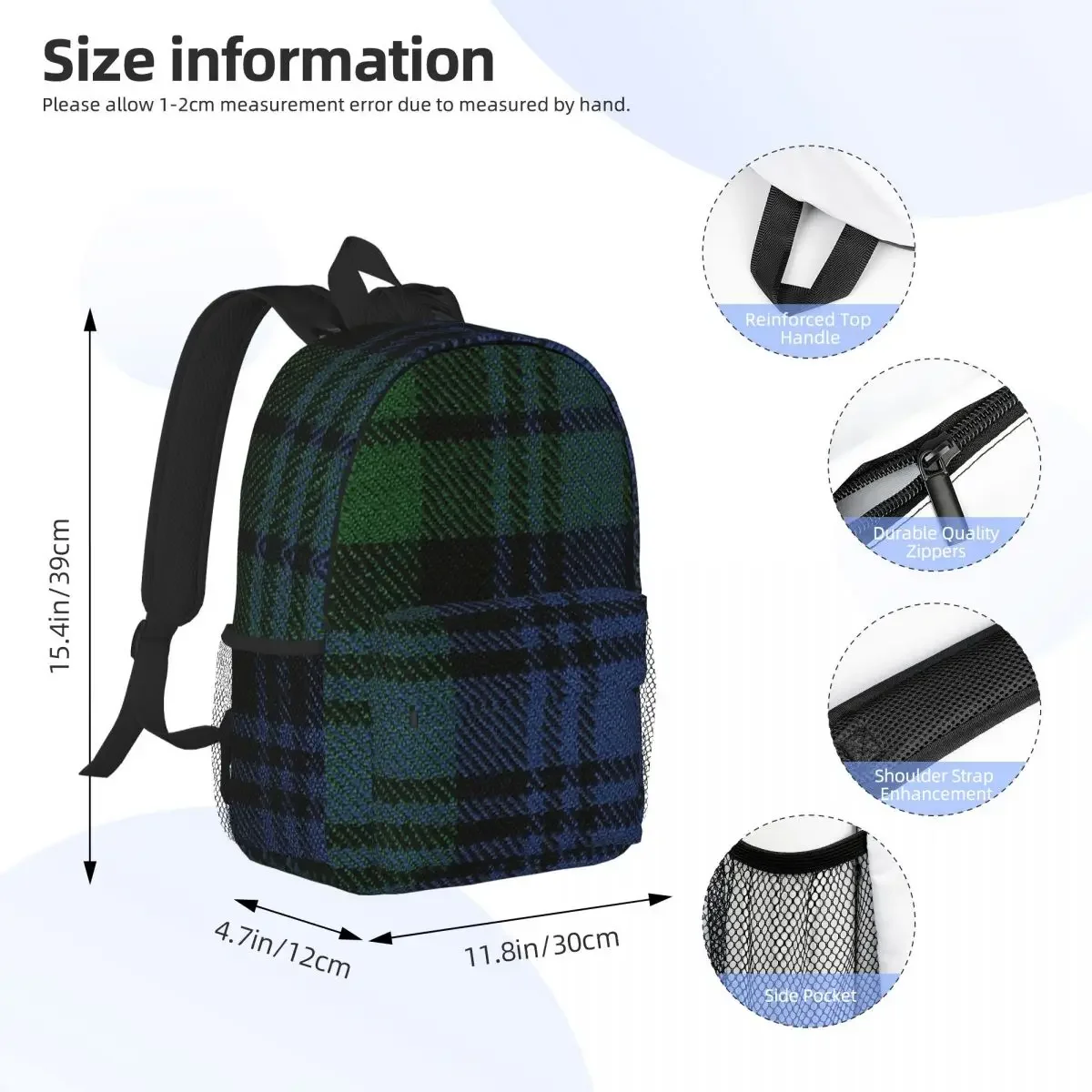 Black Watch Ancient Original Scottish Tartan Backpacks Boys Girls Bookbag Children School Bags Travel Rucksack Shoulder Bag