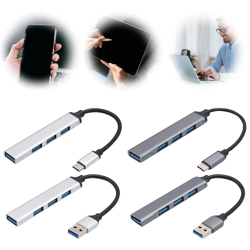 Adaptador de hub USB 3.0 de 4 portas 5 Gbps USB Splitter USB C para USB Hub múltiplo USB 3.0 Expansor de porta USB para laptop e PC