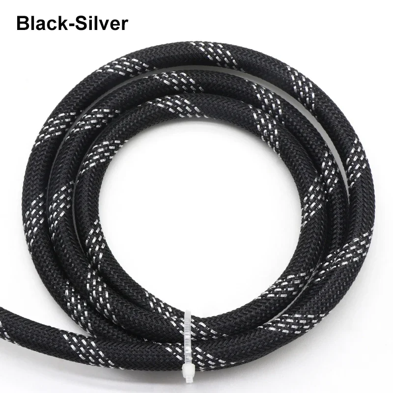 1 ~ 50 m Schwarz Silber PET Geflecht Hülse 2/4/6/8/10/12/14/16/20/25mm Hohe Dichte Schlange Haut Kabel Wrap Mantel Für Elektrische Kabel