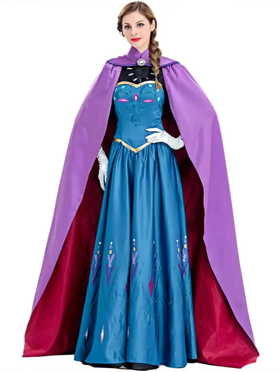 

Frozen Anna Princess Long Dress with Clocak Adults Snow Queen Elsa Cosplay Costume Party Dresses for Women Halloween Fancy Dress