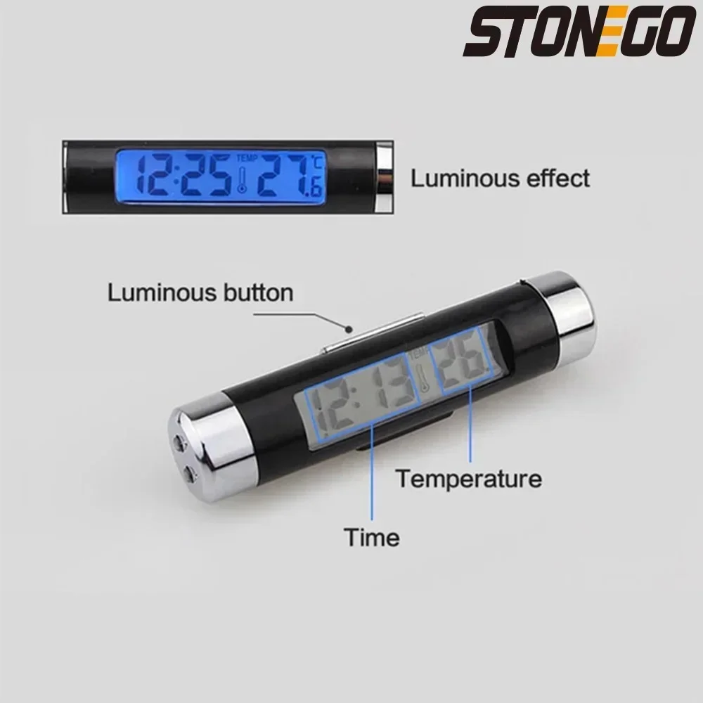 ساعة رقمية لميزان الحرارة LCD للسيارة 2 في 1 ساعة إلكترونية للسيارات مع مشبك لمراقبة درجة الحرارة التلقائية #4