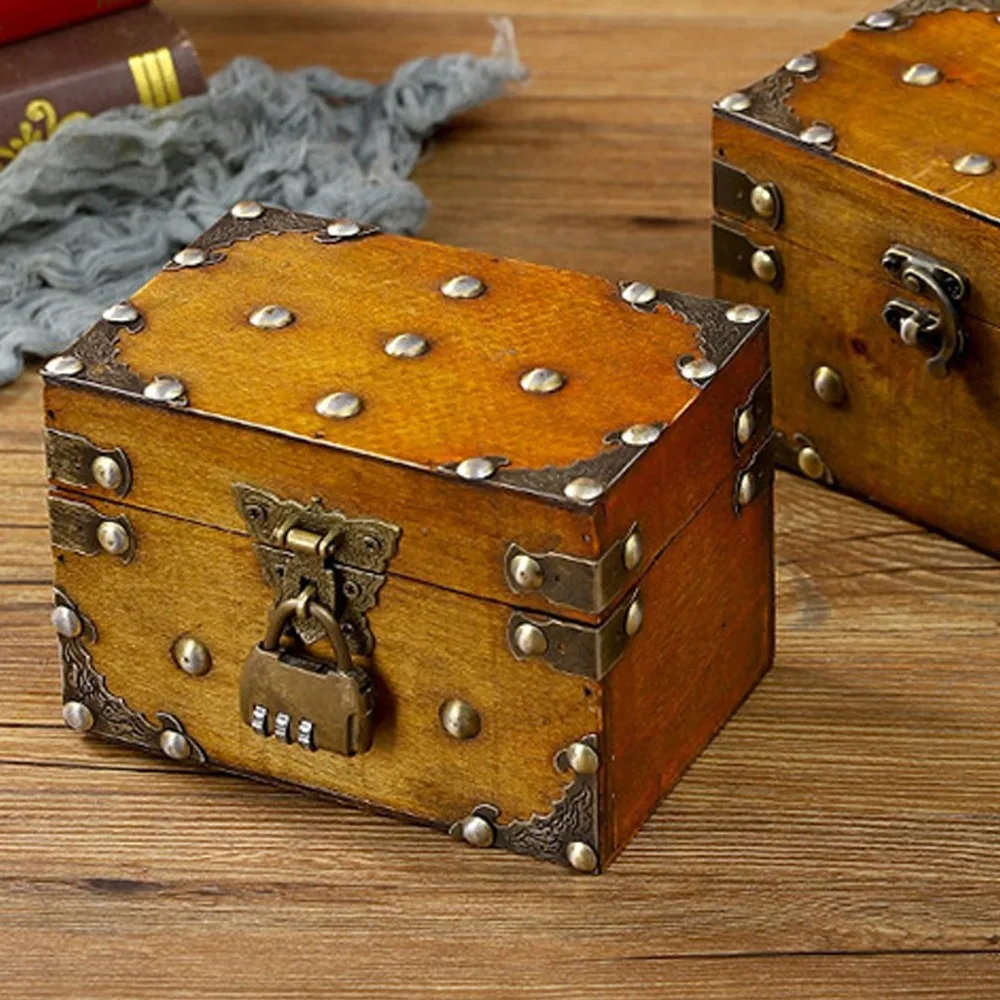 2pcs Combination Lock Vintage Storage Box Charming Small Keepsake Storage Box Wooden Decorative Storage Box Jewelry Display