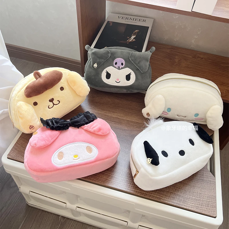 Sanrio Cute Pencil Case Cosmetic Bag Kuromi My Melody Cinnamoroll Pochacco Plush Bag Kawaii Japanese Style Cosmetics Storage Bag