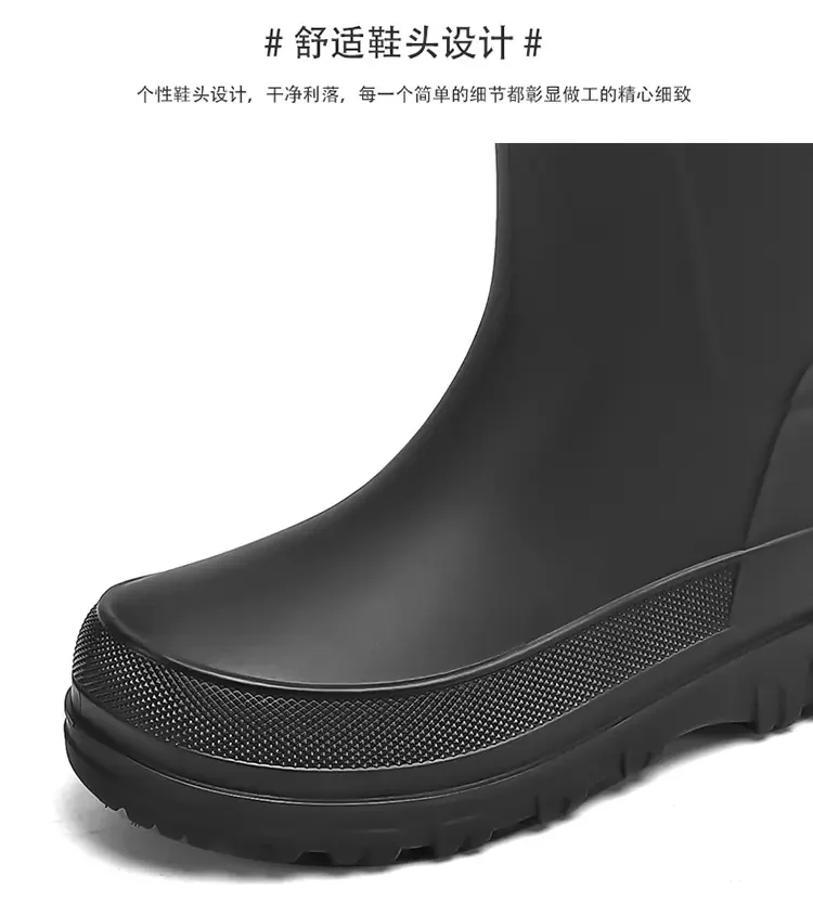 2026 Modische Herren-Regenstiefel mit Hohem Schaft, Wasserdicht, Rutschfest, Wärmend, für Outdoor, Autowäsche, Baustelle, Verschleißfest, mit Fleece-Futter – Detail 6