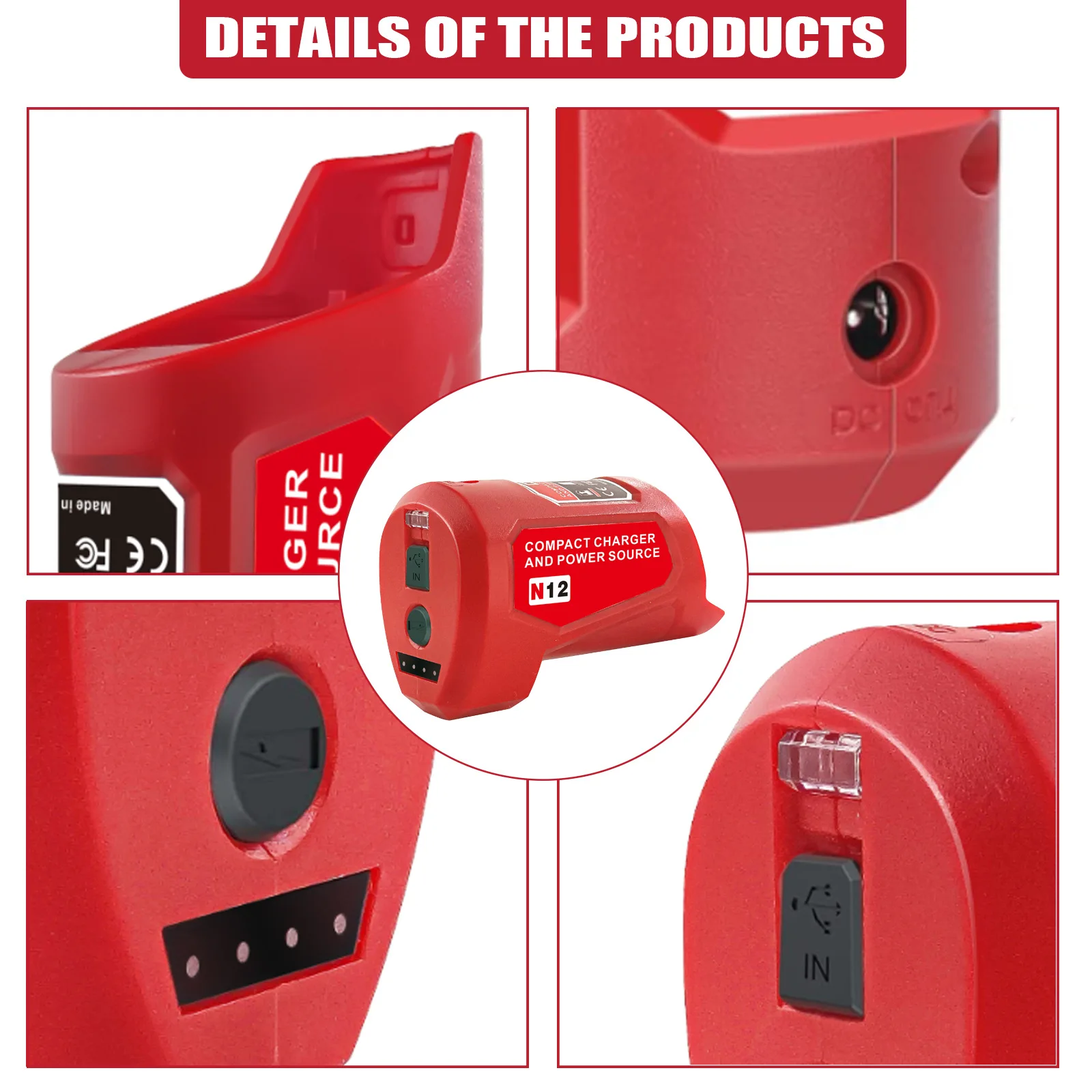 For Milwaukee 12V for M12 Battery Power Source Adapter Power Wheel Charger Adapter with 12V DC Port for Heated Jacket