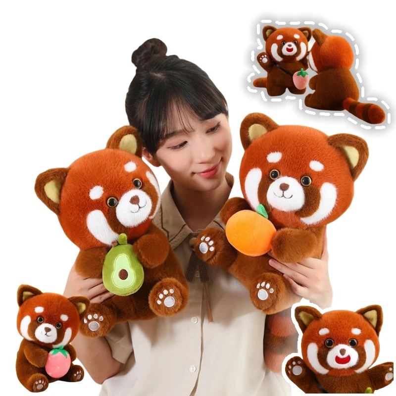 Red Panda Simulation Standing Squat Satchel Fruit Vegetable Series Soft Cartoon Animals Plush Pillow Children Xmas Gifts Anime