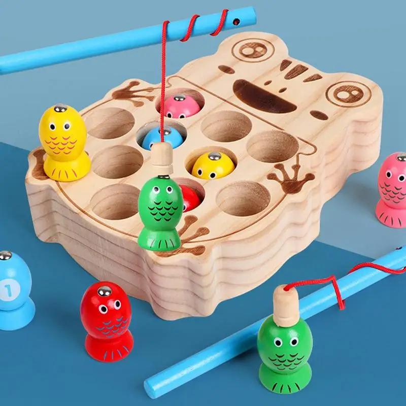 Fishing Game Toy Wood Preschool Play Toy Colorful Family Children Backyard Toy Games Fishing Board Game For Toddler Kids Boys