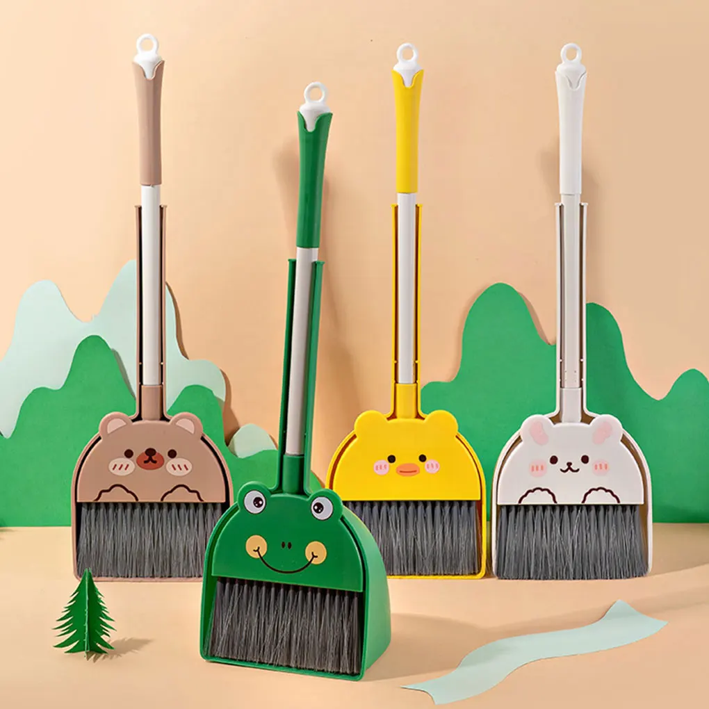Mini-Besen und Kehrschaufel-Set für Kinder, waschbar, Reinigung, Kehren, Spielen, Cartoon-Kaninchen, Bär, Froschmuster, Tastaturen, Reinigungsspielzeug