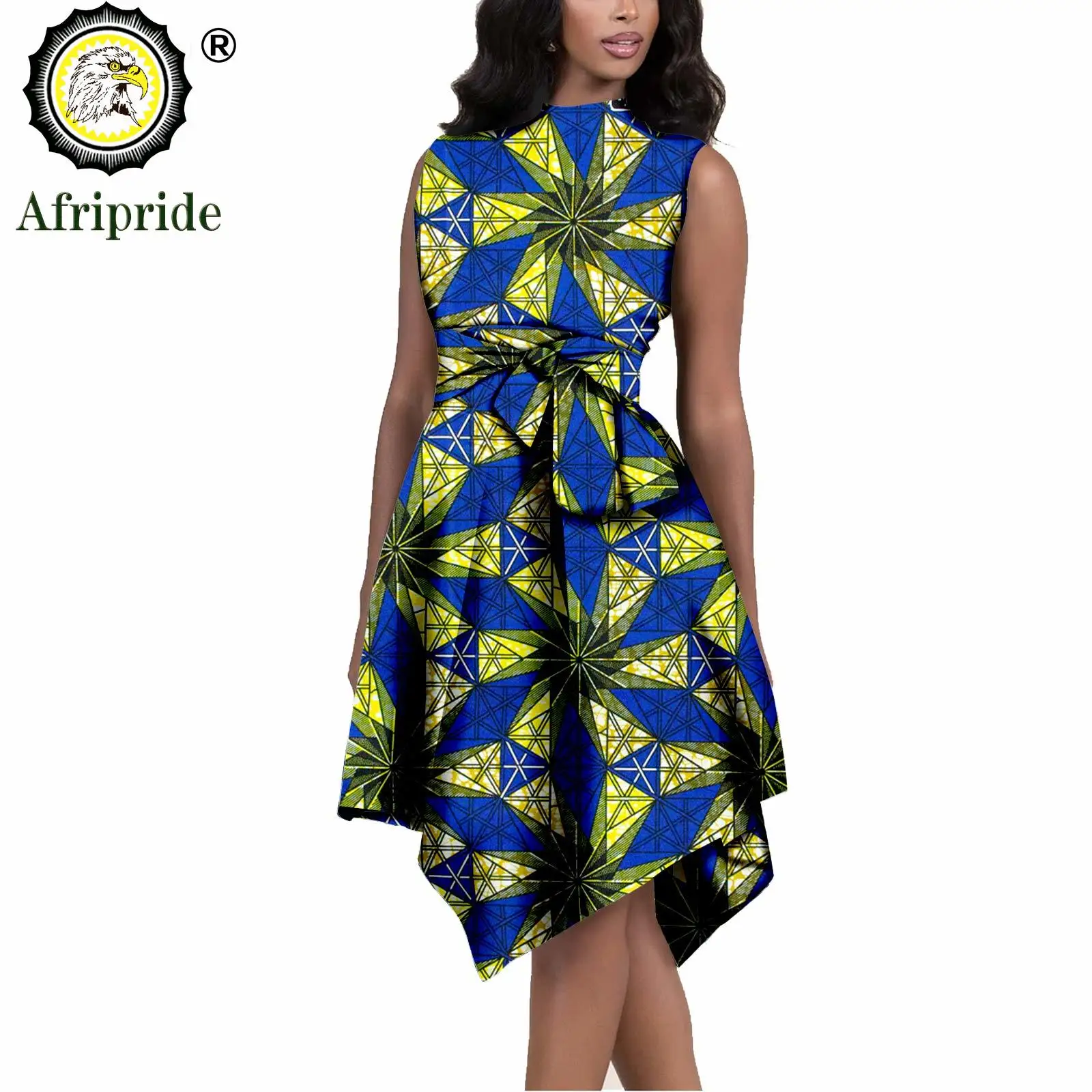 African Print Dresses for Women Dashiki Outfits Ankara Attire Sleeveless With Belt Knee Skirt Attire Wax Wear AFRIPRIDE S1925110