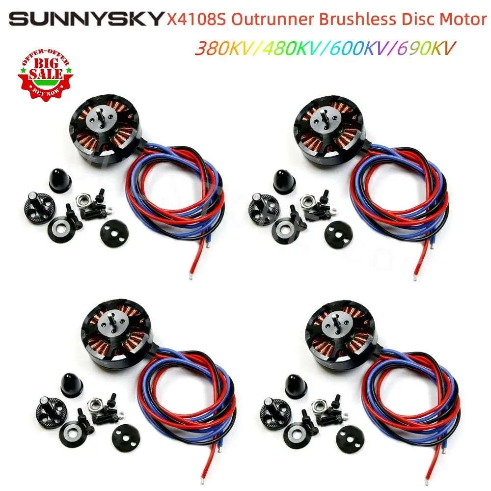 

1/2/4PCS Sunnysky X4108S 380KV/480KV/600KV/690KV 4~6S Outrunner Brushless Disc Motor For Multi-rotor Aircraft Multi-axis