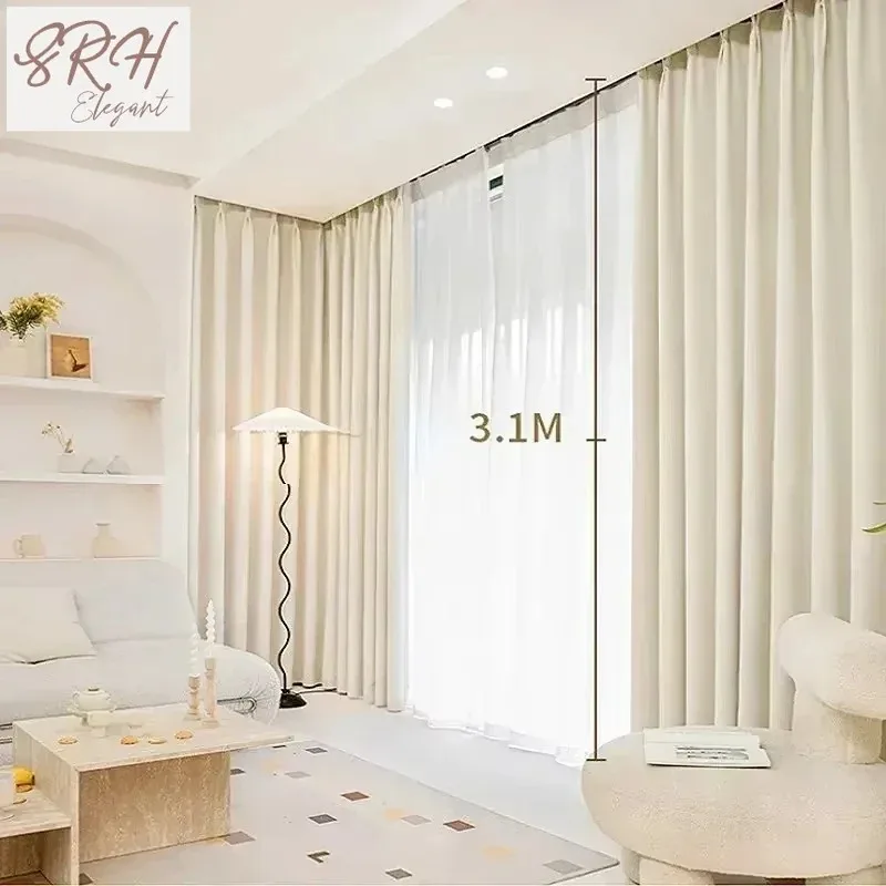 

French Curtains for Living Dining Room Bedroom Luxury Cream Chenille Curtains Villa Study Balcony Blackout Curtains White Tulle