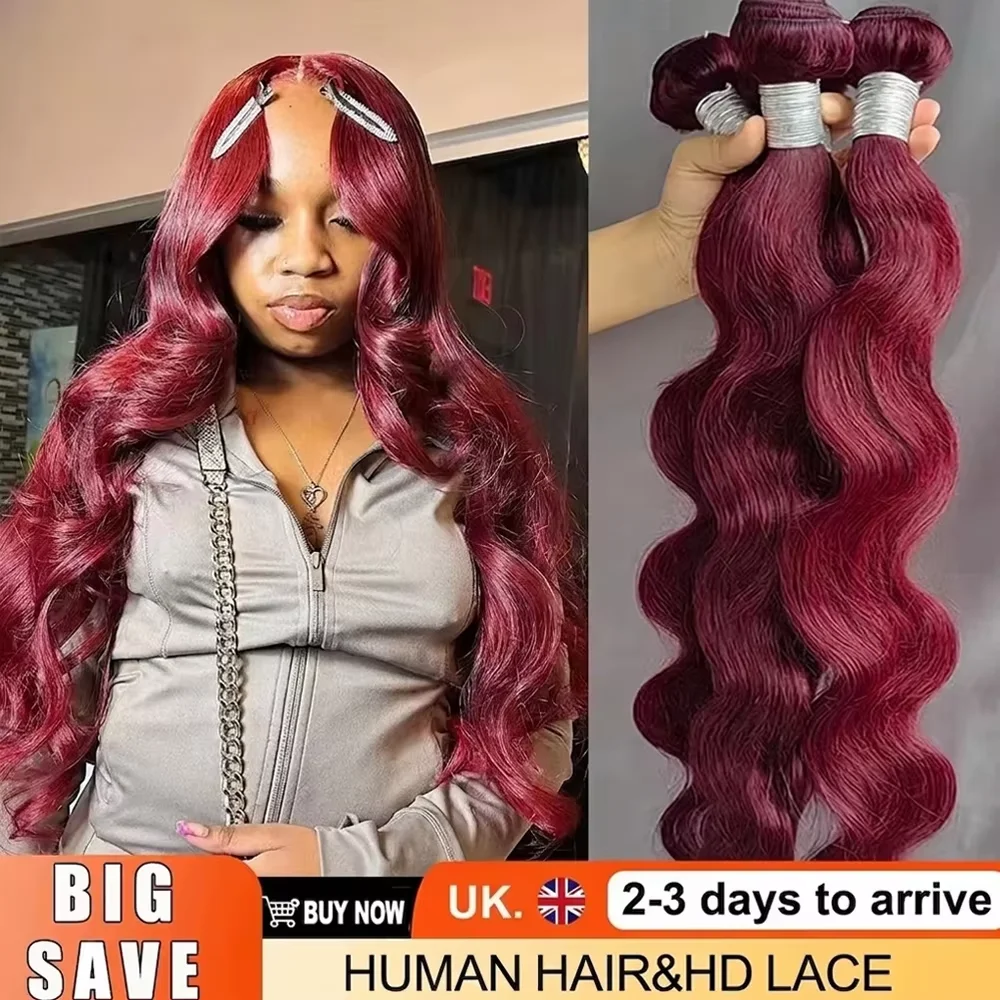 16A 99J Burgundy Body Wave Bundles Human Hair Brazilian Unprocessed 30 36 Inch Virgin Weave Raw Hair 98% Human Hair Bundles Extensions