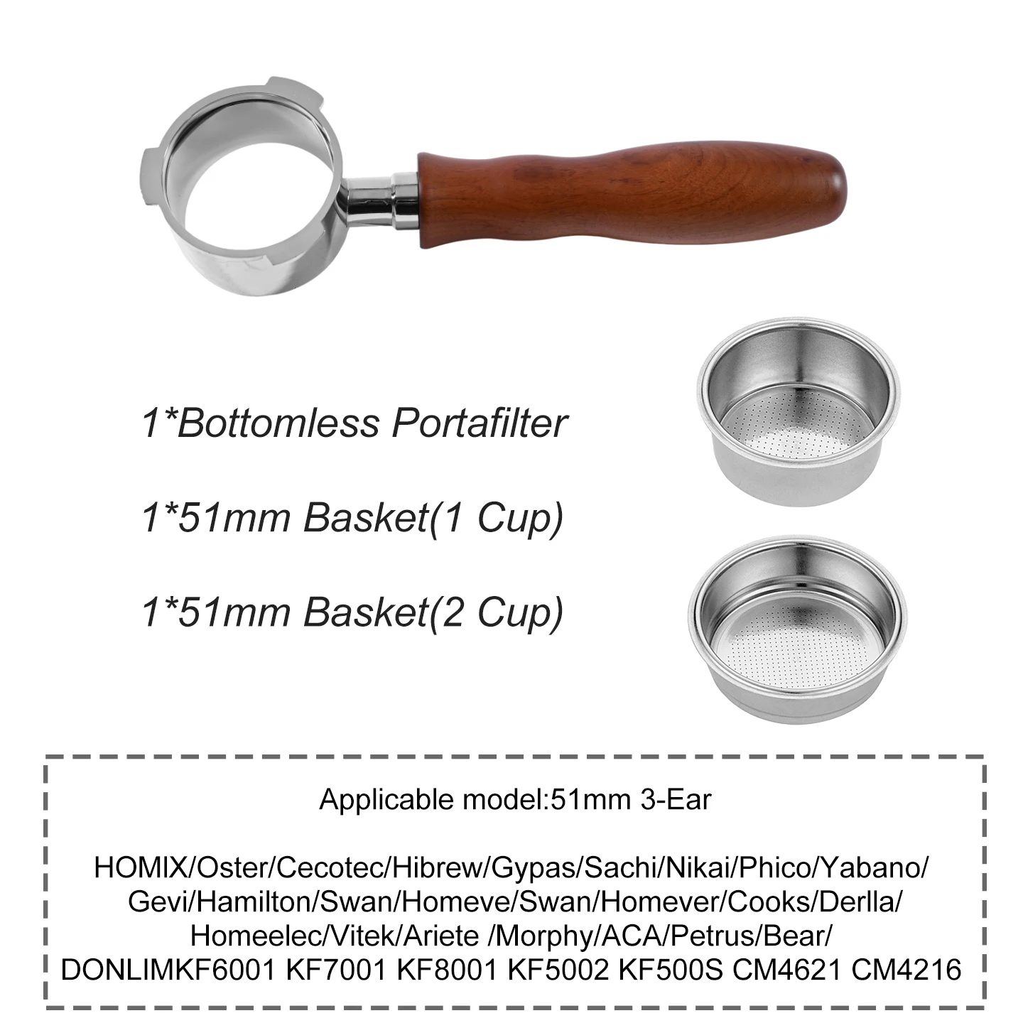 Kaffee-Siebträger ohne Boden, 51 mm, für Homix H11 Oster Cecotec Hibrew 1 2Cup, Ersatzfilterkorb, Espresso-Maschinen-Zubehör