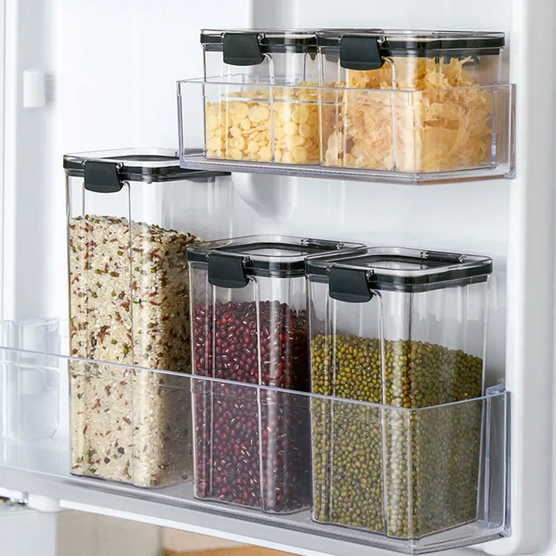 Household Cereals Moisture-Proof Sealed Jar Transparent Plastic Kimchi Jar Square Spice Jar Food Grade Storage Jar Box