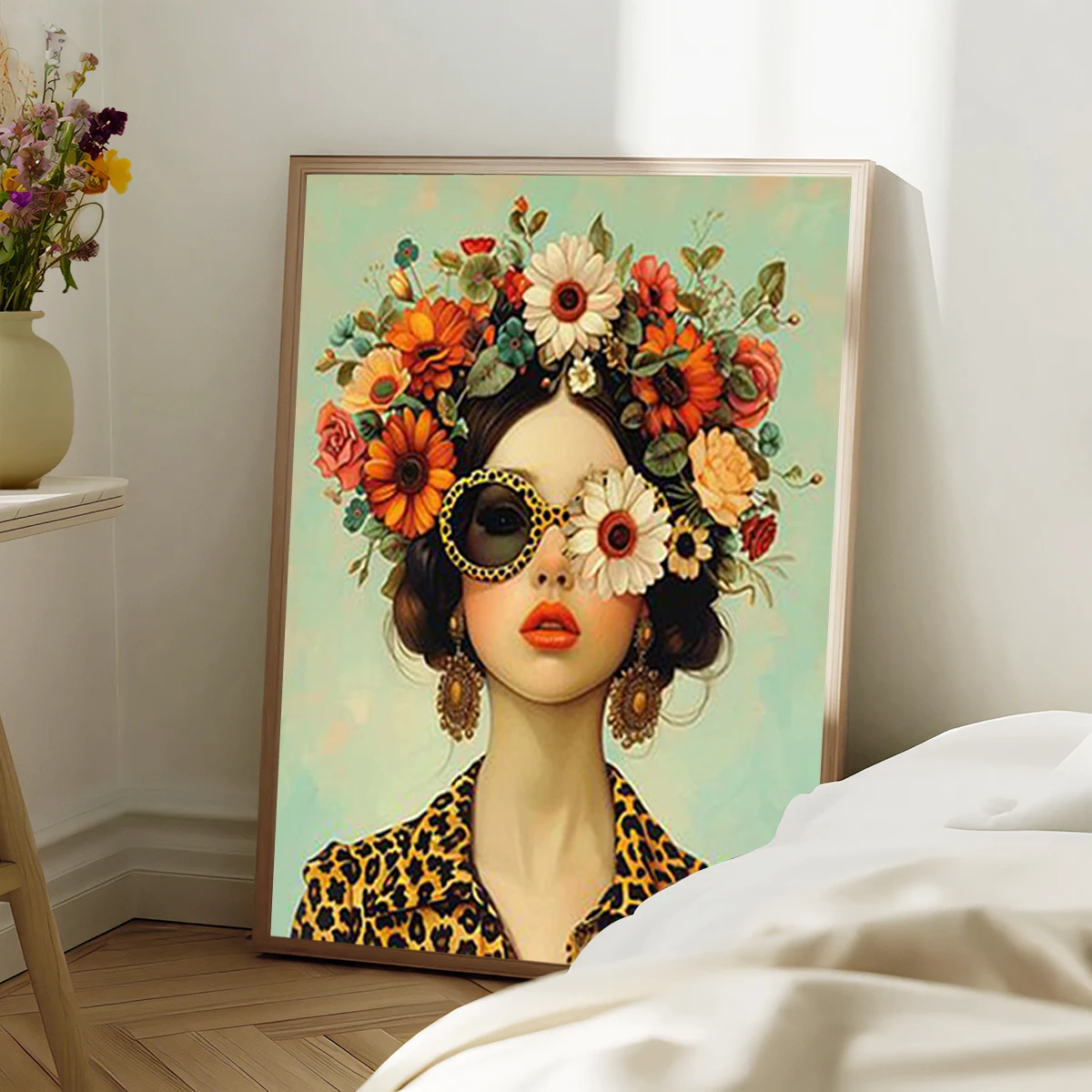 Retro Style Elegant Goddess Canvas Printing Flower Women Portrait Wall Art Poster for Bedroom & Living Room Decoration Cuadros