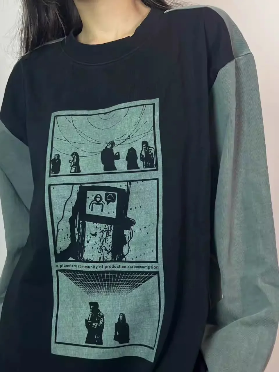 CAVEMPT Japanese Sle Wax Dyeing Vintage round Ne Long Sve Loose Fit Thin Hoodie ex Autumn Winter Cotton T-irt