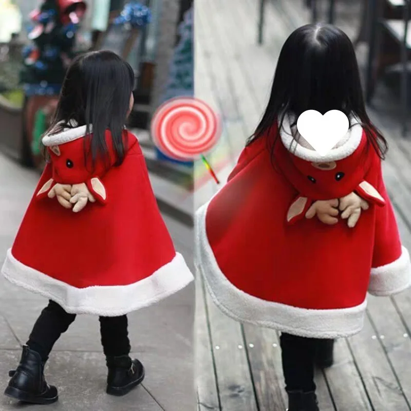 Christmas Costumes Baby Girls Festival Cape Shawl Children Baby Hooded Winter Warm Outwear Thickened Windproof Jacket