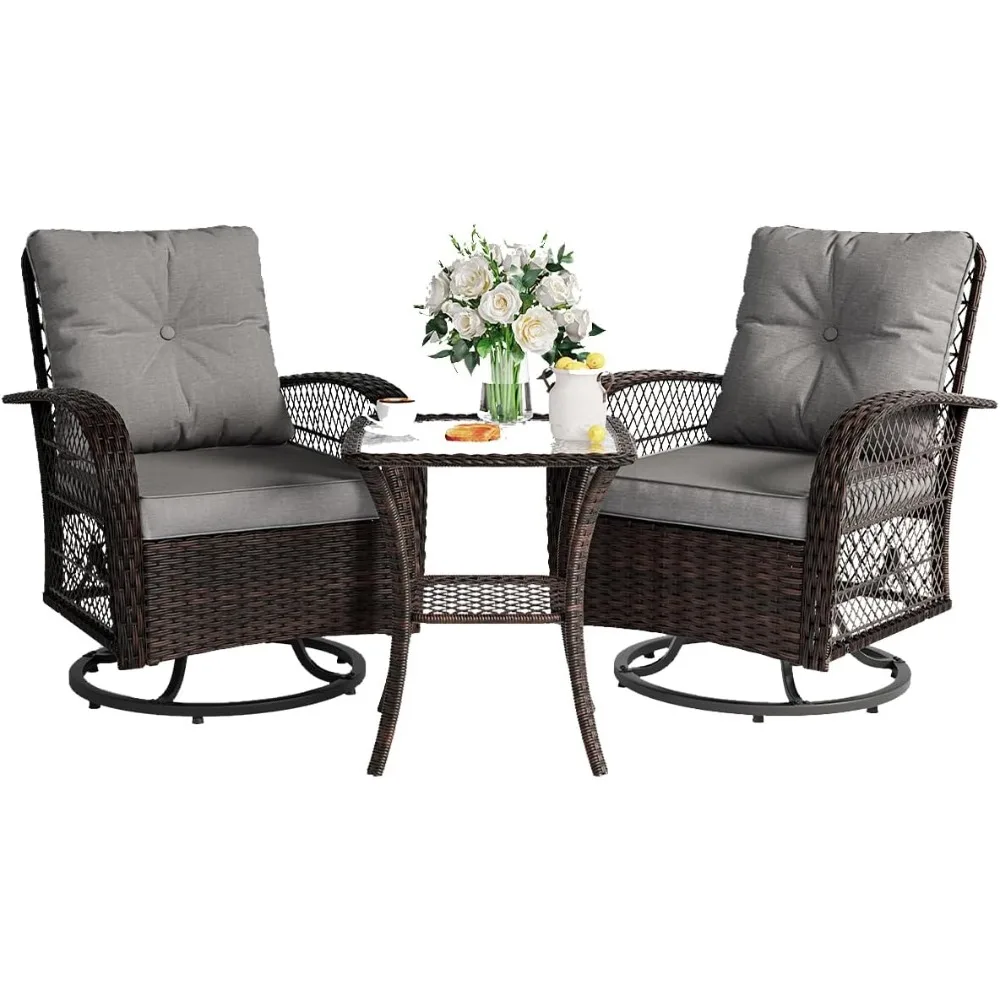 Patio Furniture Set, Outdoor Swivel Glider Rocker, Wicker Patio Bistro Set with Rocking Chair