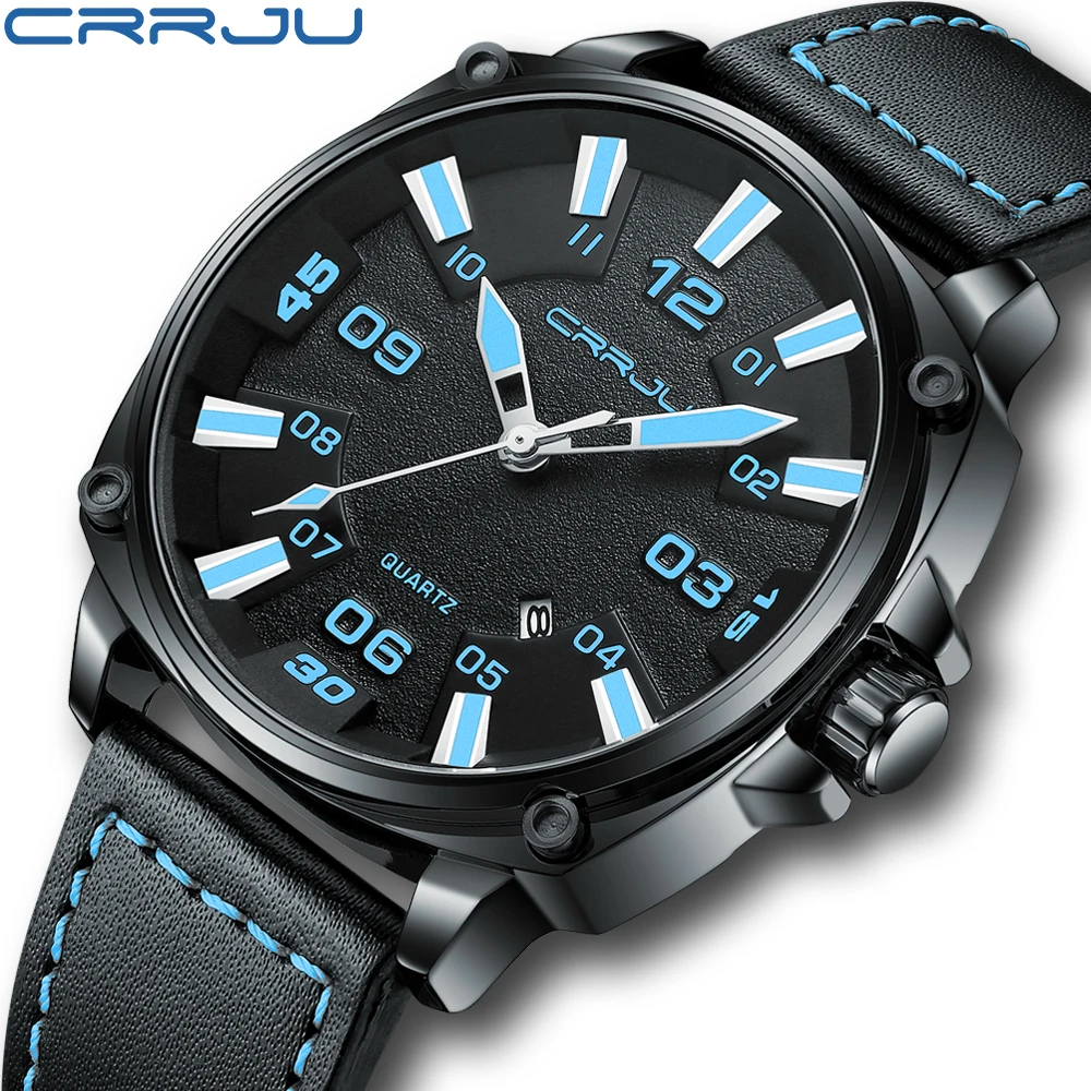 New CRRJU Mens Watches Top Brand Luxury Men\'s Quartz Watch Waterproof Sport Military Watches Men Leather relogio masculino