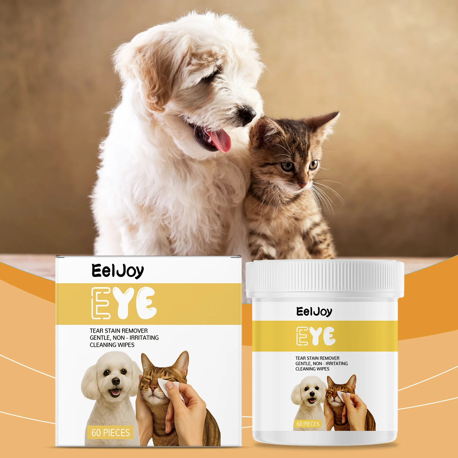 60pcs Pet Eye Wipes Soft Gentle Tear Stain Remover No Rinse For Dogs Cats Daily Eye Cleaning Care Pet Hygiene