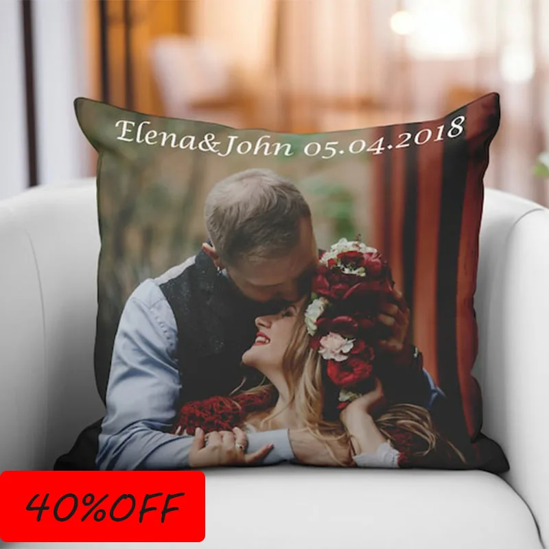 

Personalized Picture Pillow - Custom Name & Date Throw Cushion - Wedding Valentine's Gift - Create Your Own Home Decor