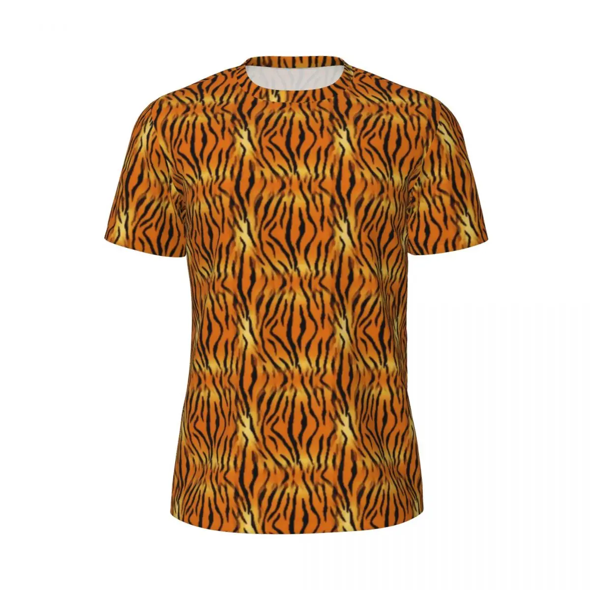 Orange Tiger Print Gym T Shirt Bright Animal Stripes Harajuku T-Shirts Man Street Style Tee Shirt Summer Short Sleeve Top Tees