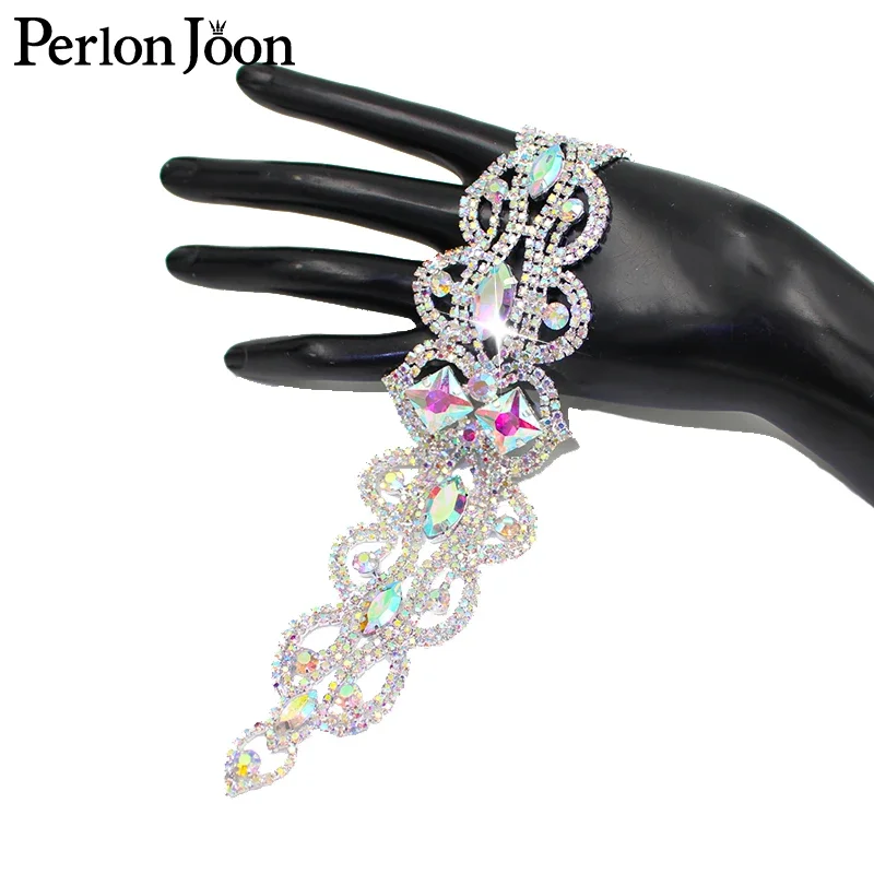 flower shape Silver AB Crystal Long Rhinestone Applique DIY Sew on Wedding Dresses Headbands Belts Decorative Accessories YHC039 image 2
