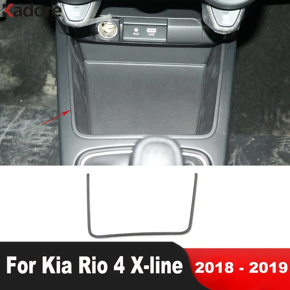 For Kia Rio 4 X-line 2018 2019 Stainless Steel Car Center Console Storage Box Frame Cover Trim Interior Mouldings Accessories