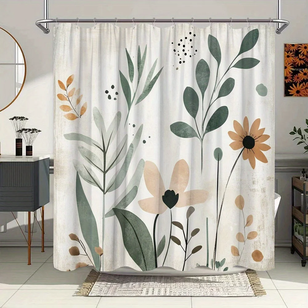 

Цельная занавеска для душа с ботаническим акварельным узором, можно стирать в машине, полиэфирная ткань, подходит для занавески для душа в ванной комнате
