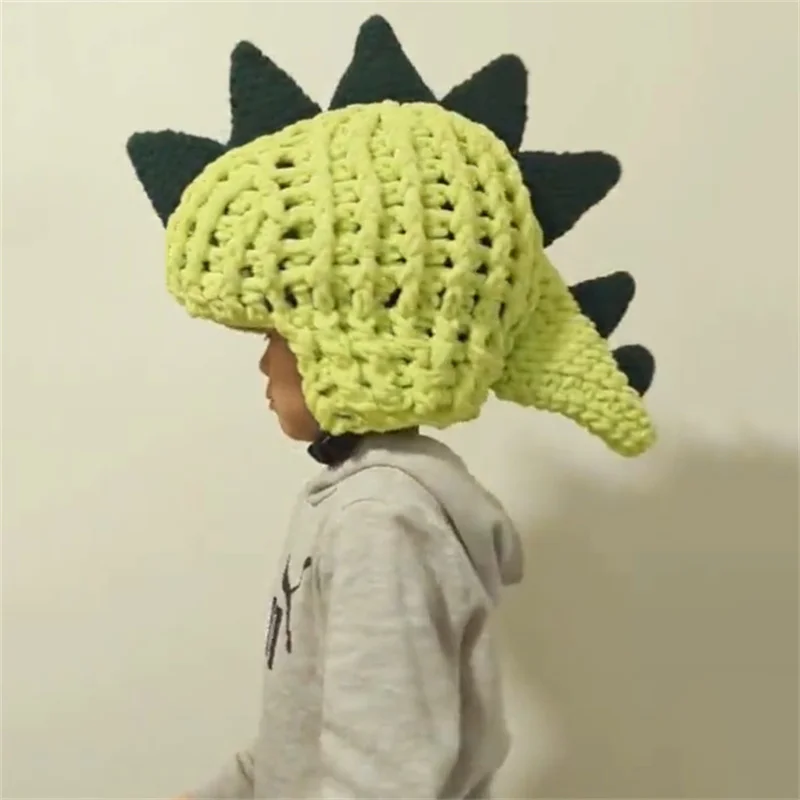 Cute children Caps Cartoon Dinosaur Kids Boy knitting Cap Children handmade Adjustable Sun Protection Hat Autumn winter