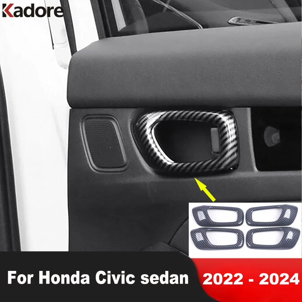 Car Inside Inner Door Handle Bowl Cover Trim For Honda Civic Integra Sedan 2022 2023 2024 Carbon Fiber Interior Accessories