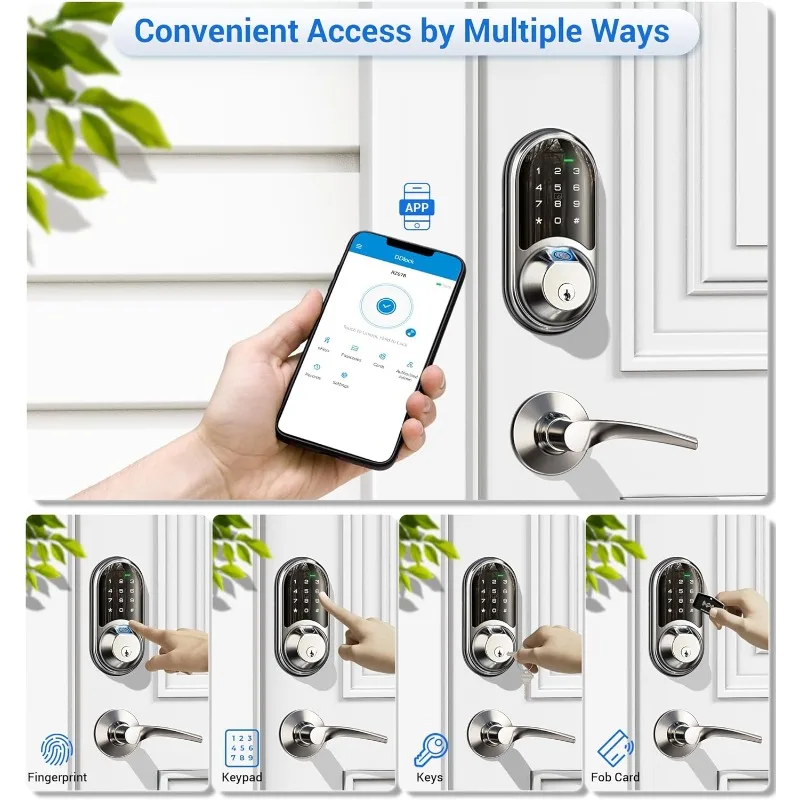 Fingerprint Keyless Entry, App Control Biometric Door Lock Set, Electronic Digital Touchscreen Keypad Deadbolt, Easy Install