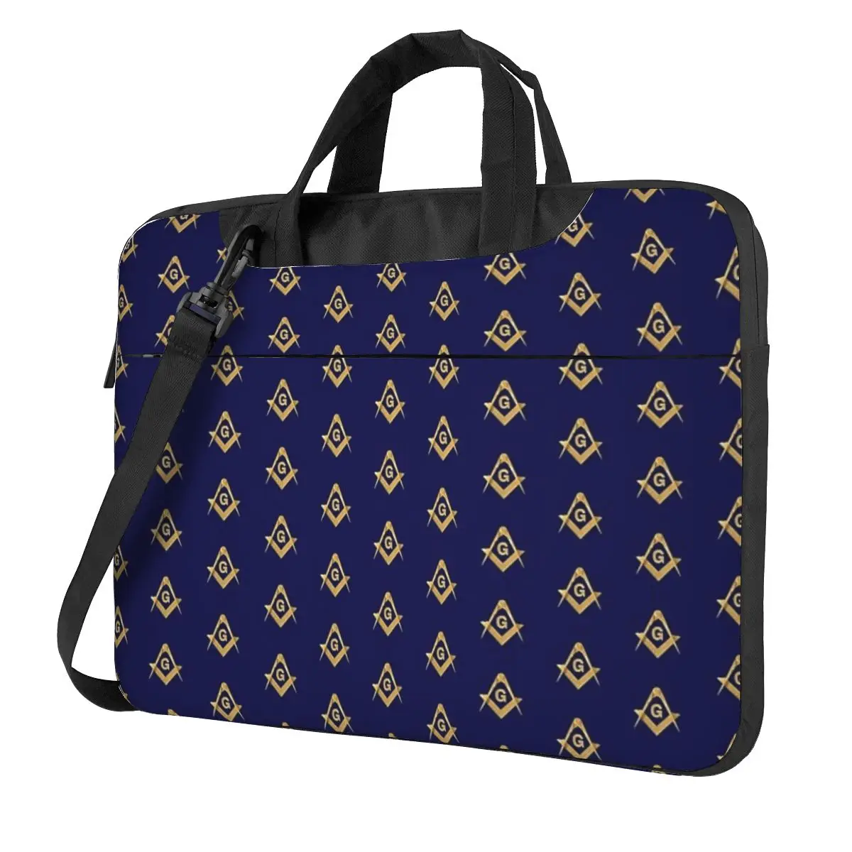 Freemason Pattern Gold Blue Square And Compass Masonic Crossbody Laptop Bag Case Computer Bag 13 14 15.6 InchMacbook Pro Lenovo