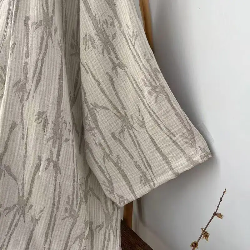 Pure Cotton New Chinese Style Long Robe Traditional Breathable Hanfu Pajamas Men Women Vintage Tea Incense House Home Wear - Image 6