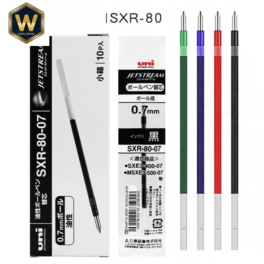 10 Pcs UNI JETSTREAM SXR-80-038/05/07 Medium Oil Refill for SXE3-400/MSXE5-1000 Ballpoint Replacement