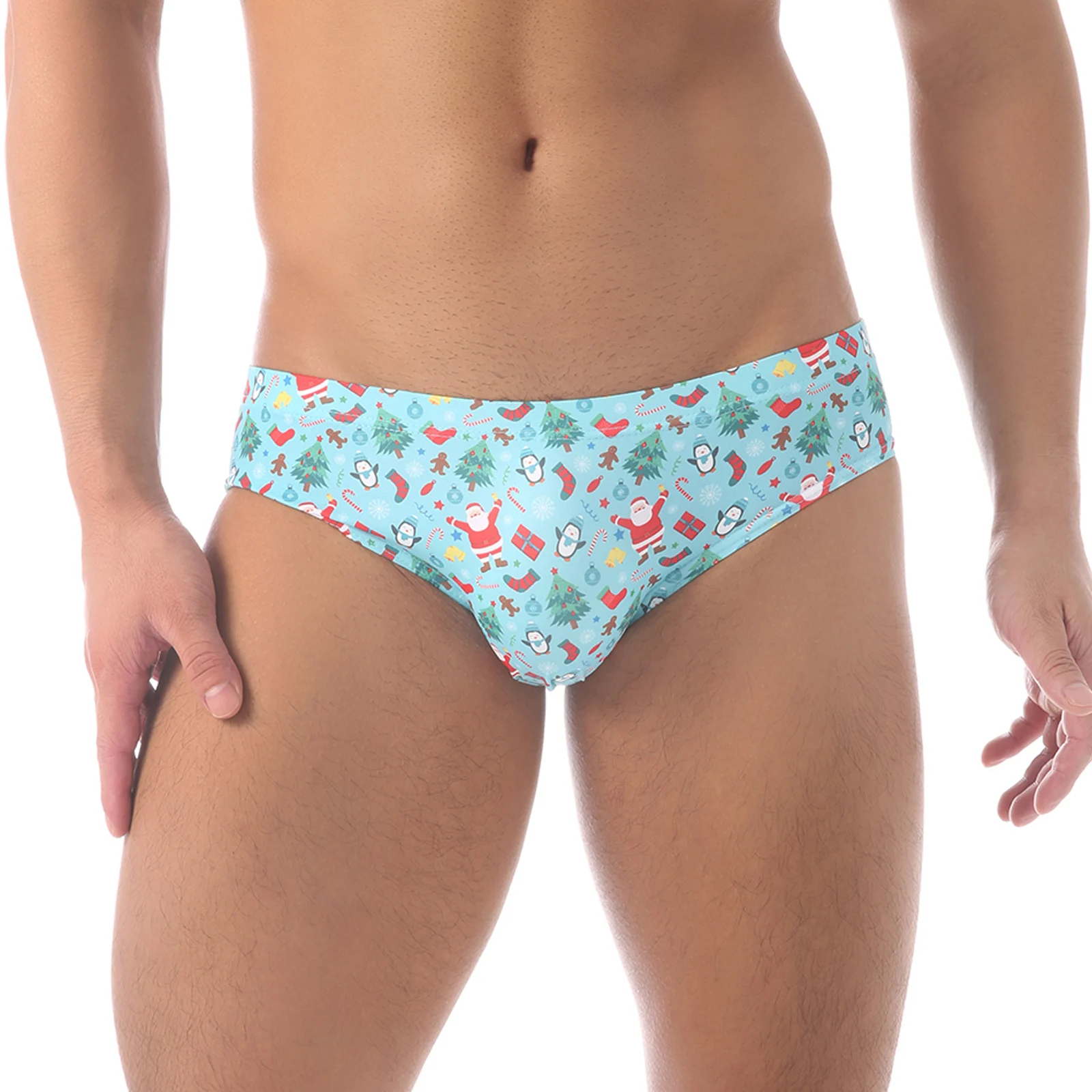 CLEVER-MENMODE Mens Penis Pouch Briefs Sexy Underwear Santa Elk Printed Panties Bikini Low-Rise U Convex Underpants Slips