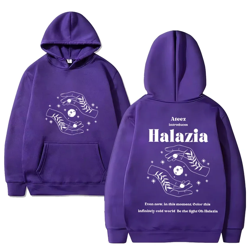 Ateez banda halazia dupla face impressão y2k hoodie das mulheres dos homens harajuku moletom vintage unisex casual velo manga longa pulôver