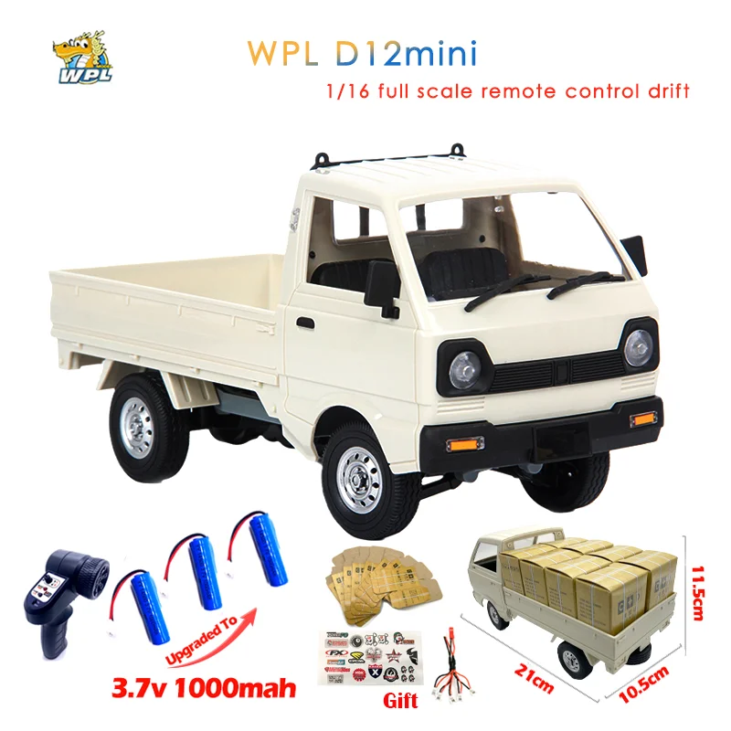 WPL D12 Mini 1:16 RC Car 2.4G Remote Control Simulation Drift Climbing Truck Light On-road D12mini Car 1/16 For Kids Gifts Toys