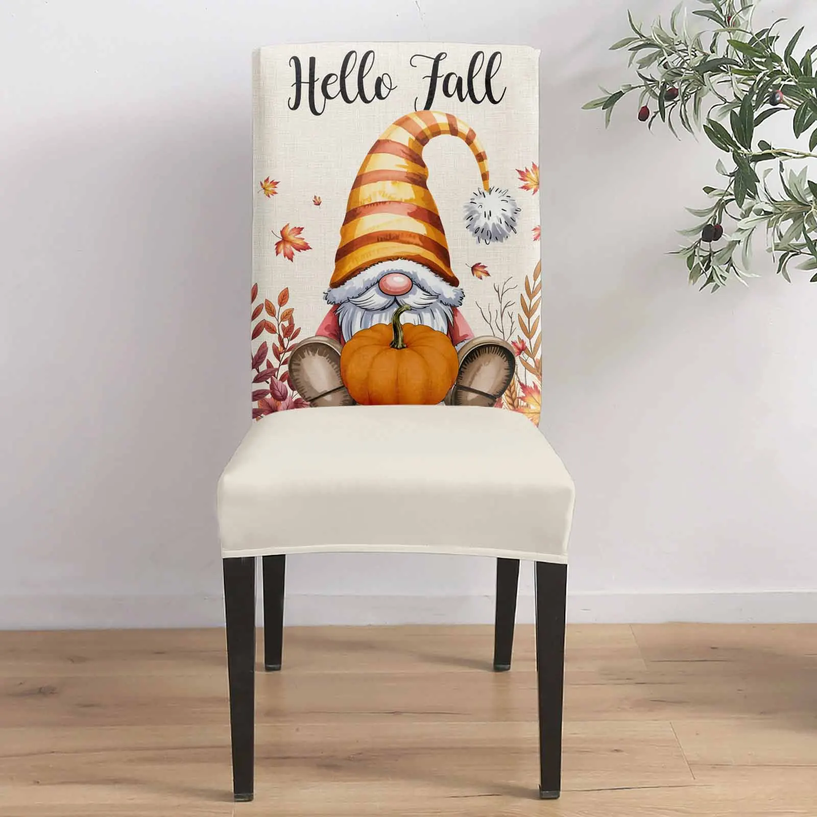 

Autumn Thanksgiving Gnome Maple Leaf 4/6/8PCS Spandex Elastic Chair Case For Wedding Hotel Banquet Dining Room