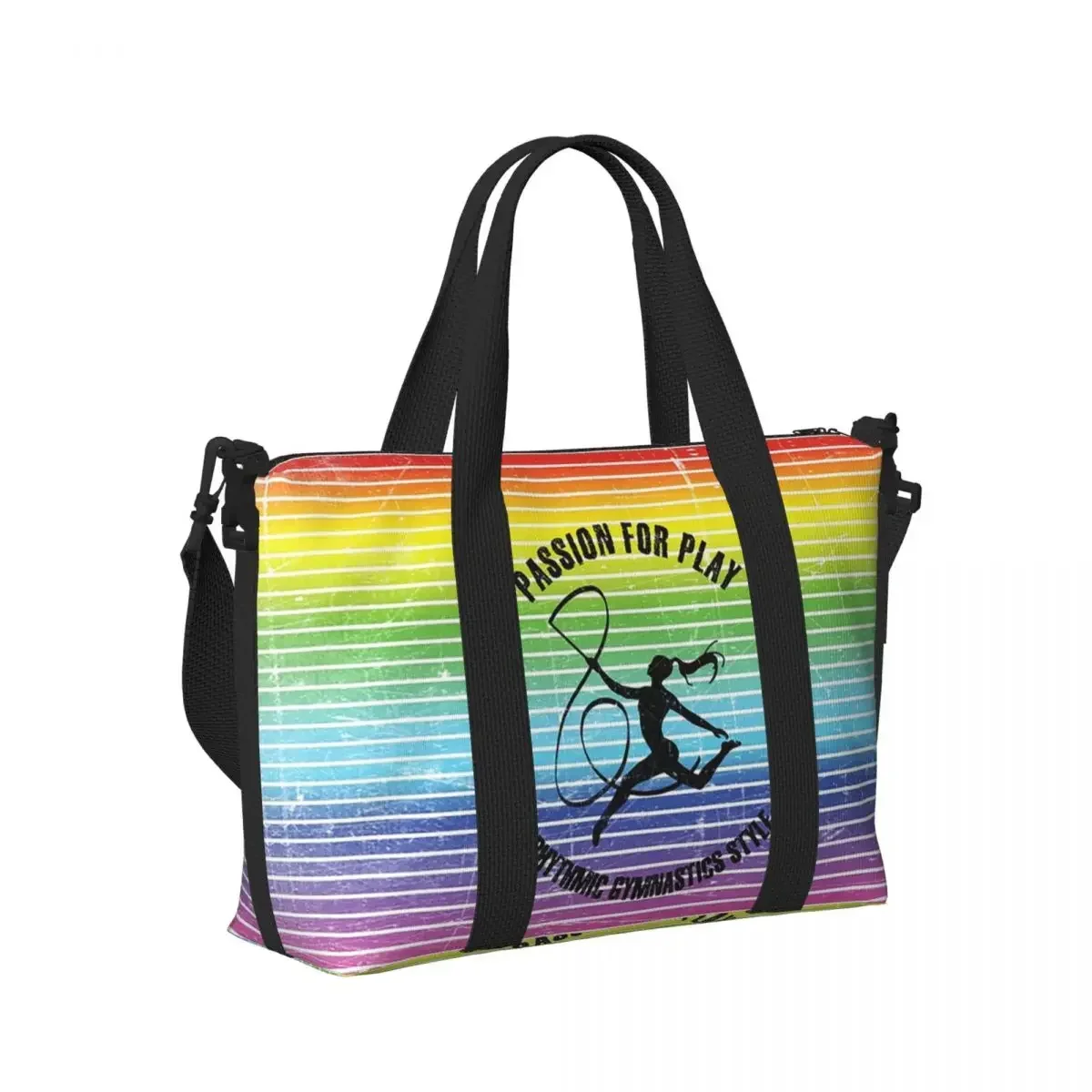 

Rhythmic Gymnastics Gold LIne Beach Travel Bag Large Capacity Tote Bags for Gym Sport Women Shopping Duffle Shoulder Bag